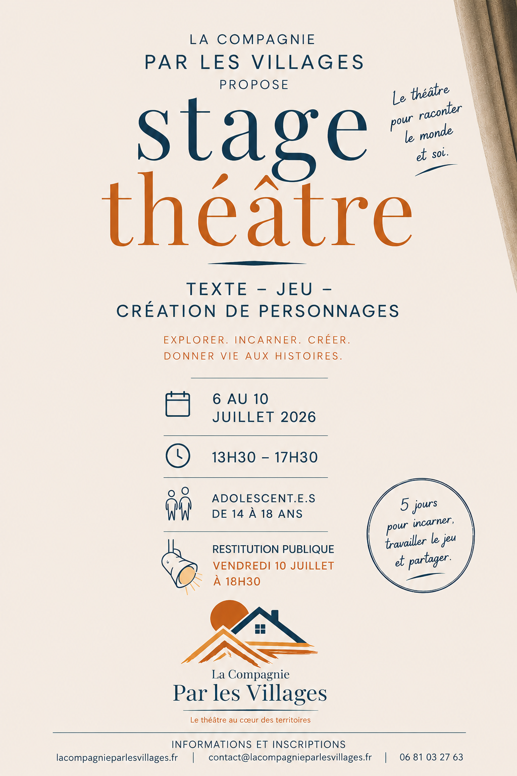 Stage Théâtre Adolescent.e.s_6-10 juillet 2026_Texte-Jeu-Création de personnages